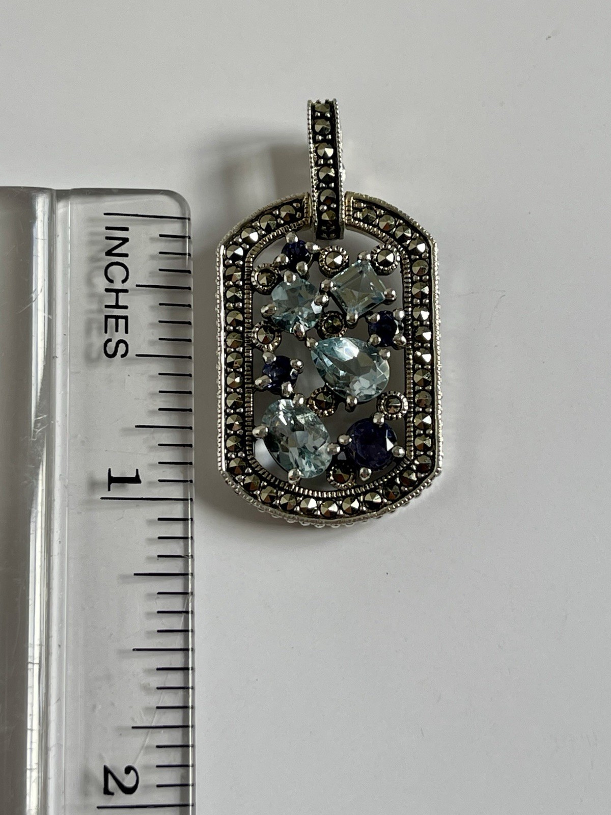 Vintage CNA Thailand 925 Topaz Iolite Stone Pendant Enhancer
