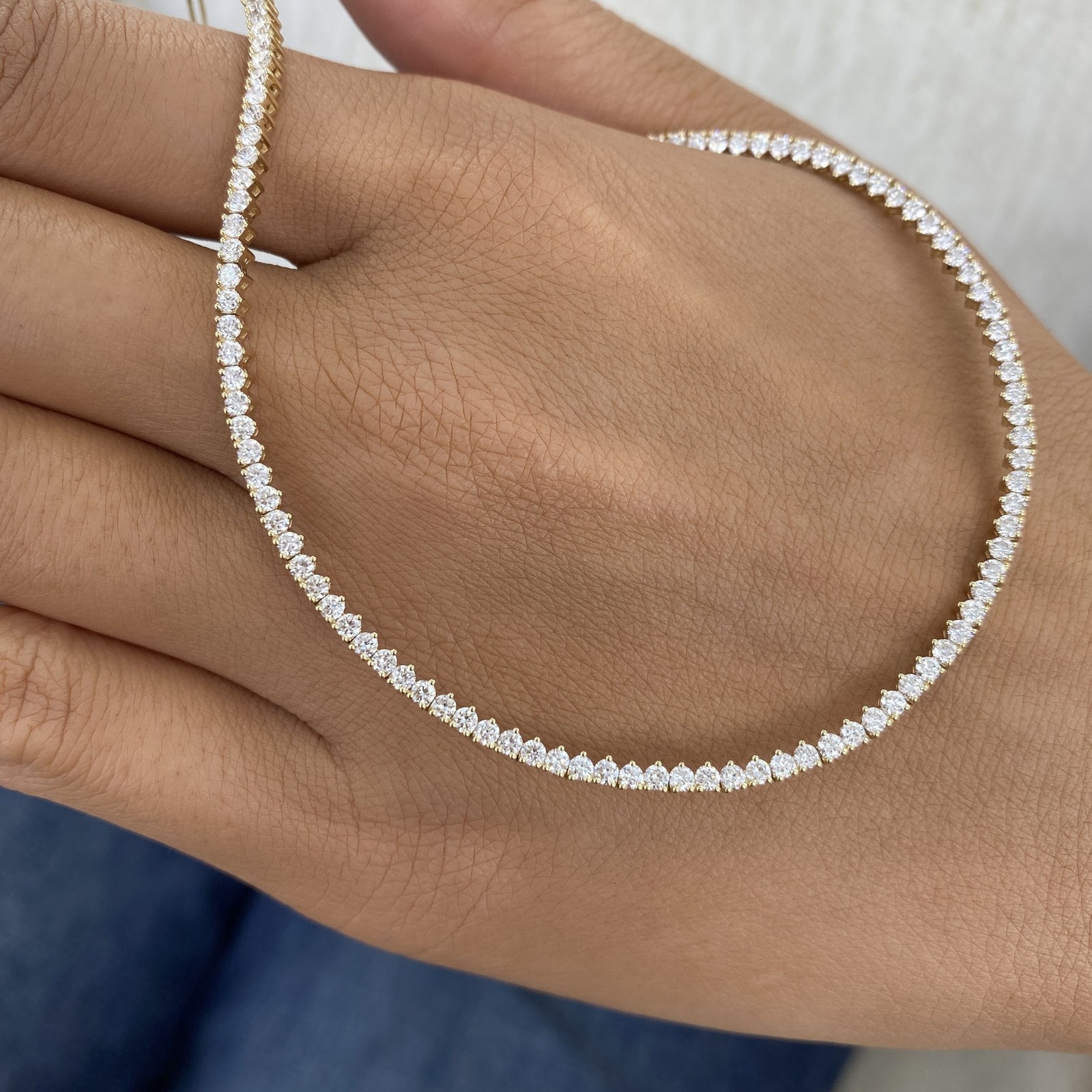2.70CT Round Cut Lab Grown Diamond Chain Necklace For Adjustable 14k Yellow Gold