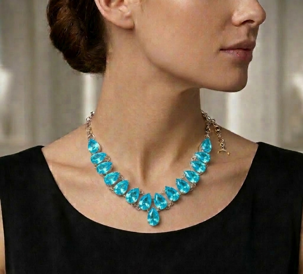 Paraiba Tourmaline Necklace 925 Sterling Silver Handmade Women Jewelry S-18 inch