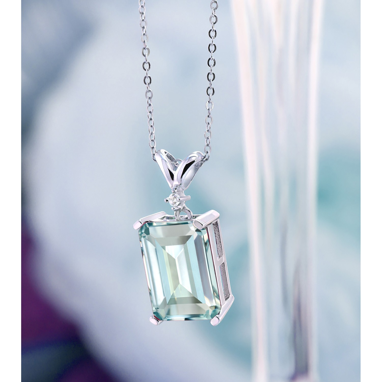 6.66 Ct Sky Blue Simulated Aquamarine White Diamond 925 Sterling Silver Pendant