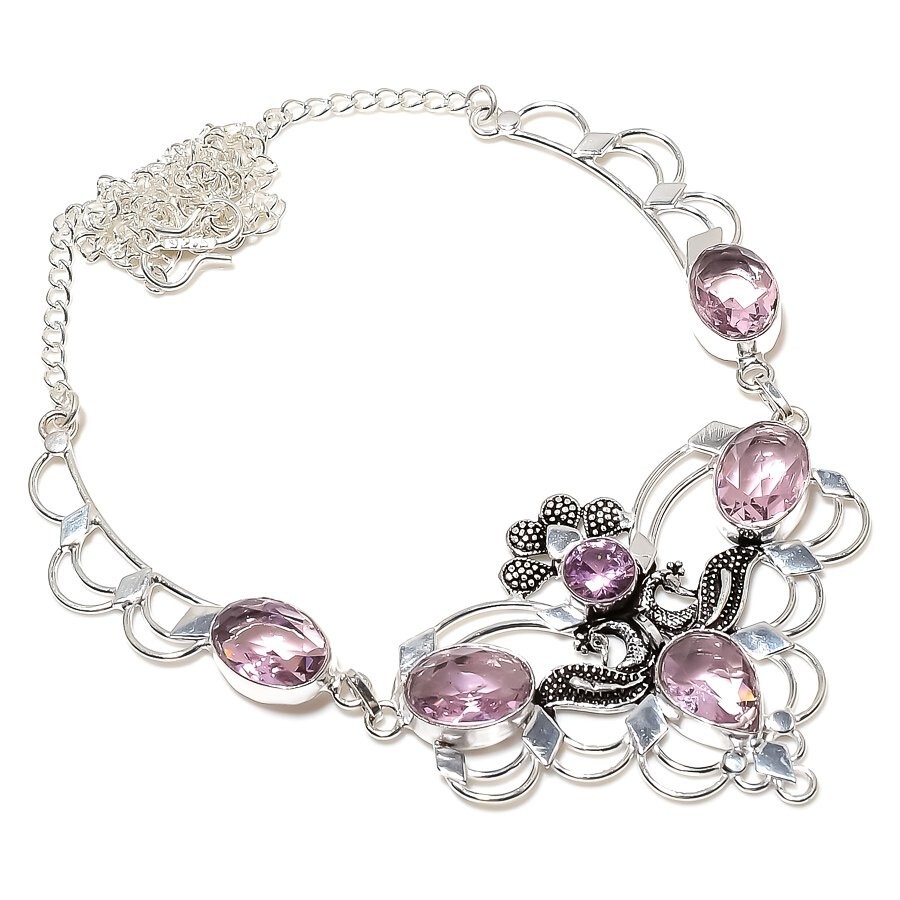 Pink Kunzite Gemstone Handmade 925 Sterling Silver Jewelry Necklace Sz 18″