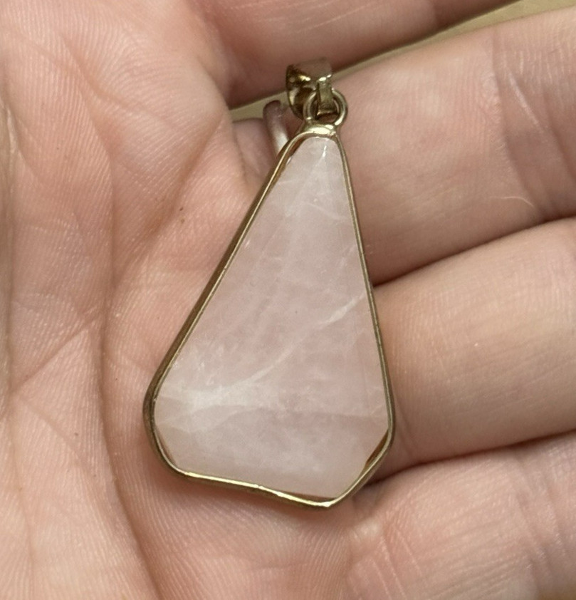 Rose Quartz Pendant Gold Tone Natural Pink Crystal Minimalist Boho Healing Stone