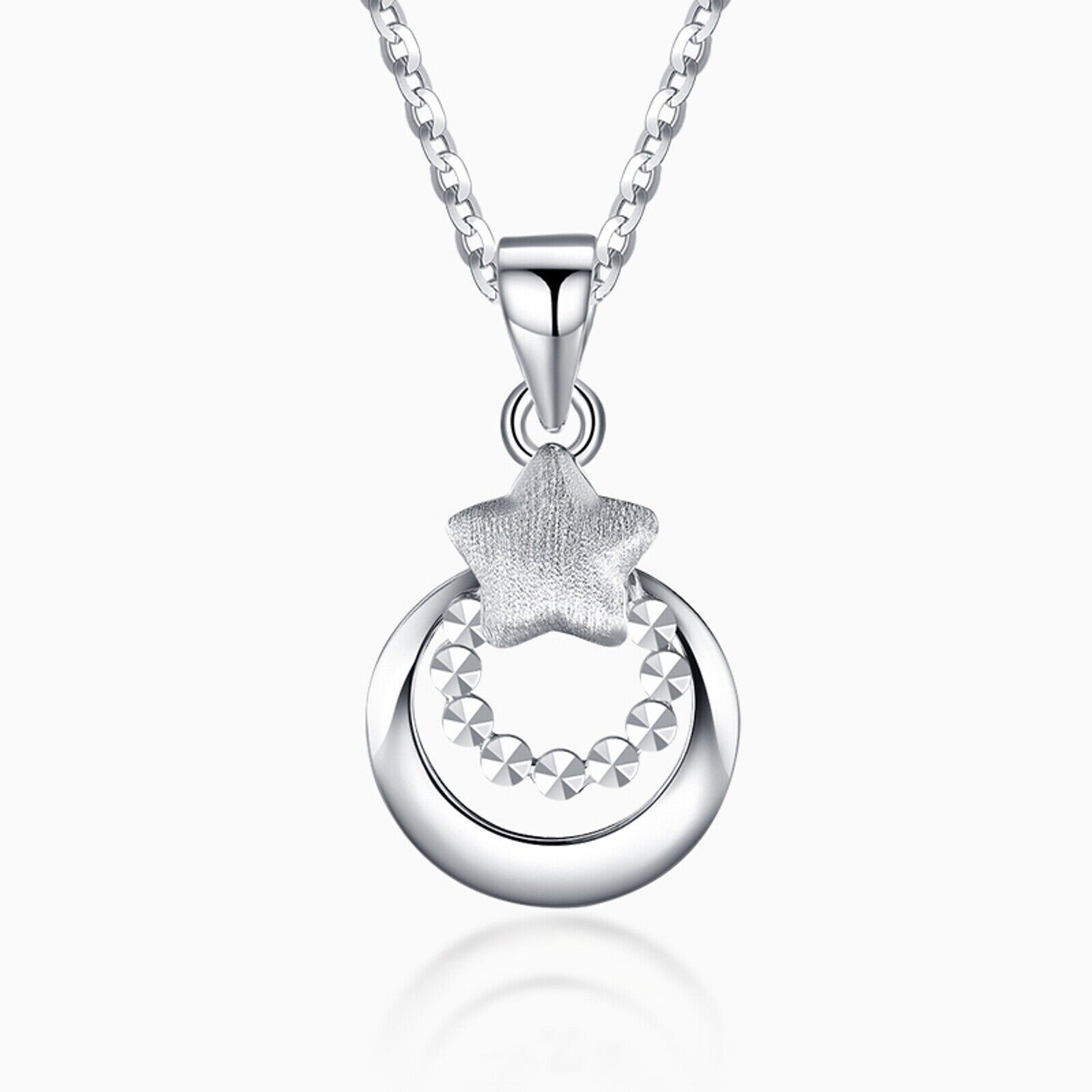 Pure Platinum 950 Pendant Men Women Gift Lucky Star Moon Circle Pendant 2-2.2g