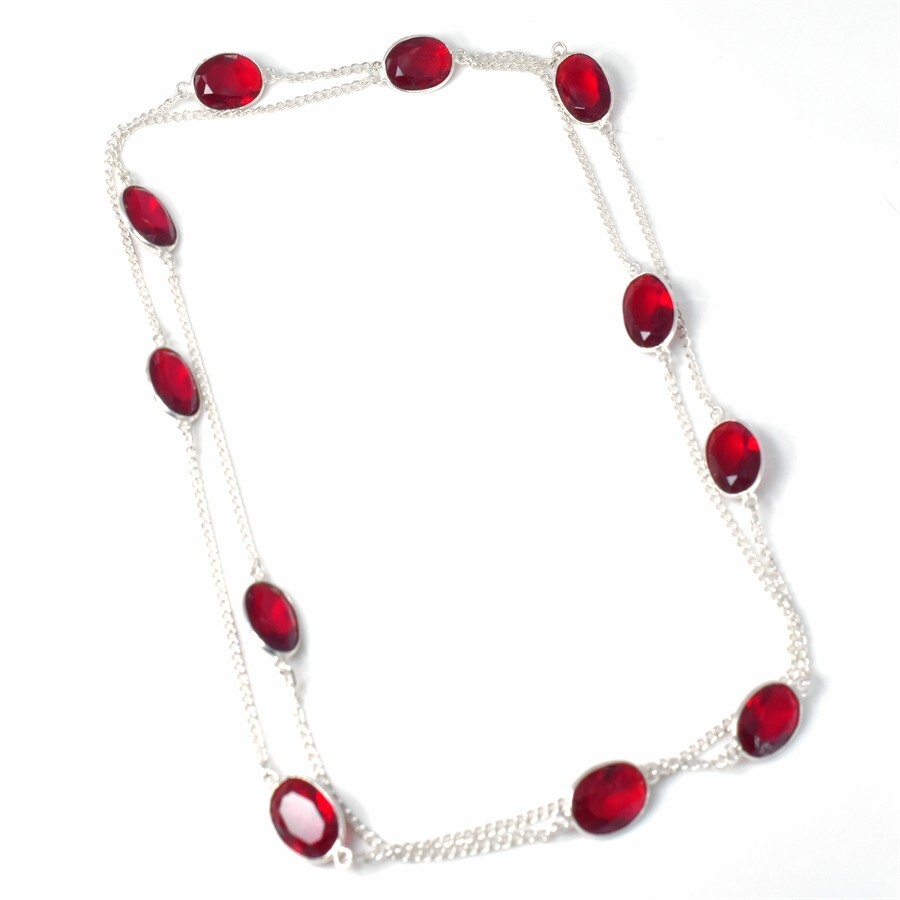 Red Garnet Gemstone Handmade 925 Sterling Silver Jewelry Necklaces Sz 36″