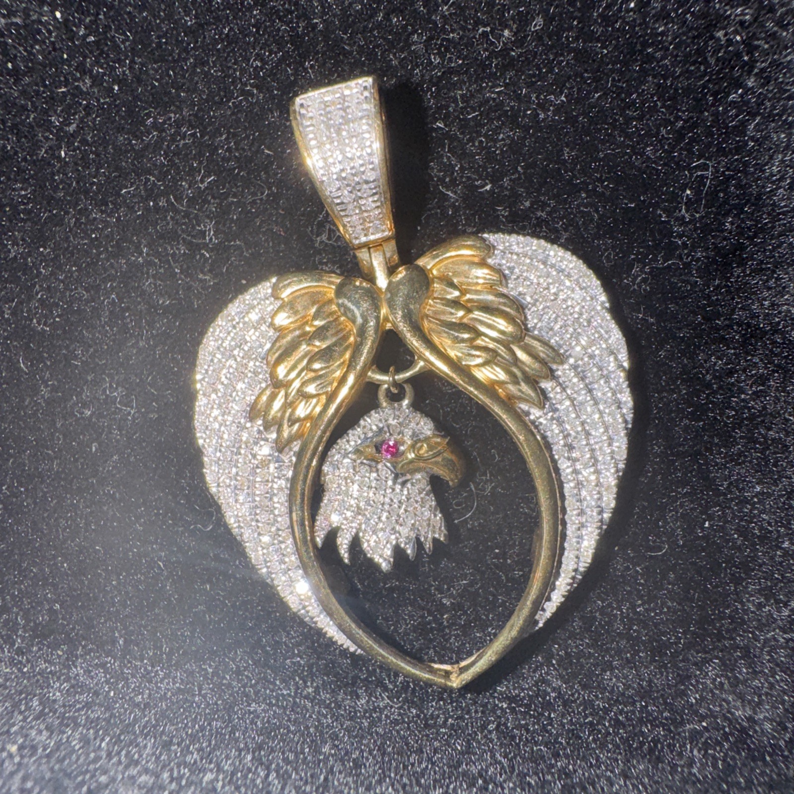 10k Yellow Gold Angel Wings With Eagle 0.41 Ct Diamond Charm Pendant