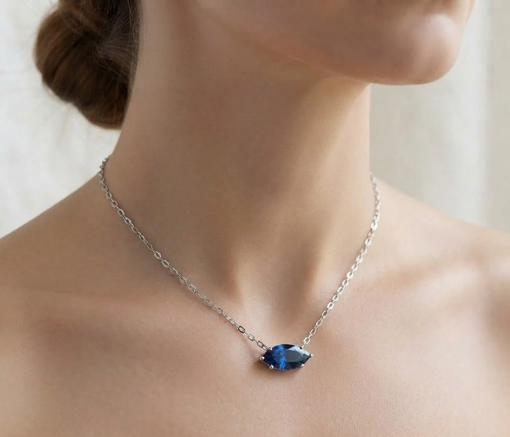 RARE 12 Ct Certified Azure Blue Diamond Necklace-FREE Diamond Studs