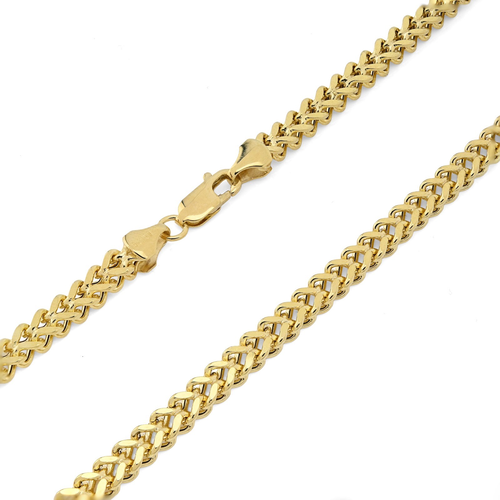 4MM Franco Chain Real 1/10th 10k Yellow Gold Bonded 925 Silver 18 Inch Neckalce