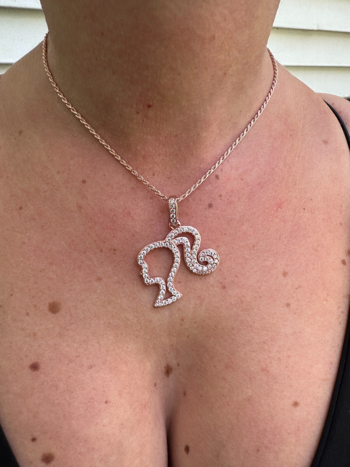 Real MOISSANITE 925 Silver Barbie Doll Pendant Necklace 14k Gold Rose Plated