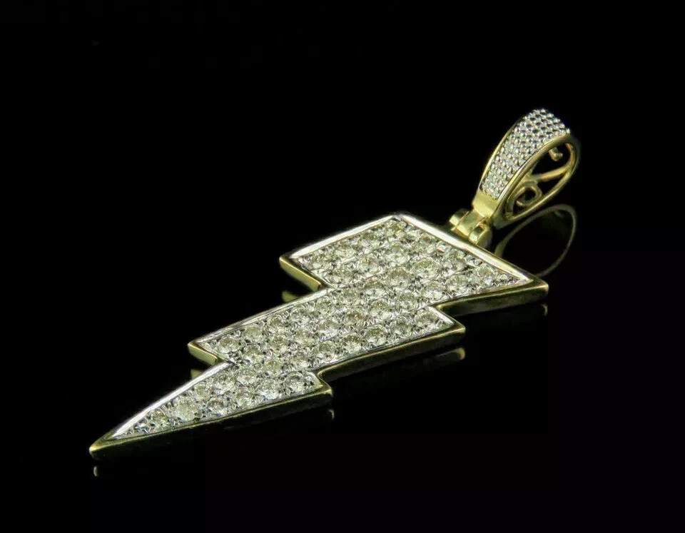 2.00 Ct Round Diamond Lightning Bolt Symbol Pendant Unisex 14k Yellow Gold Over
