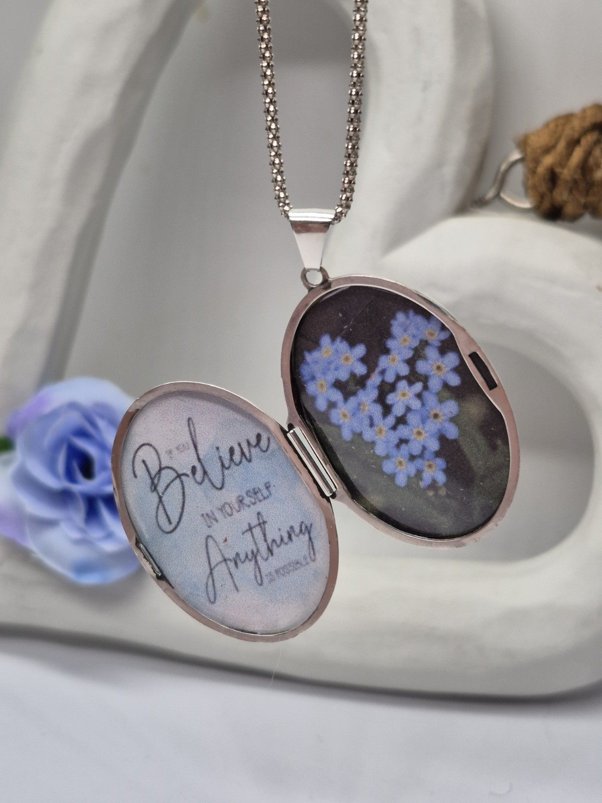LOCKET – Sterling Silver Decorative Oval Double Photo Locket Necklace Keepsake.