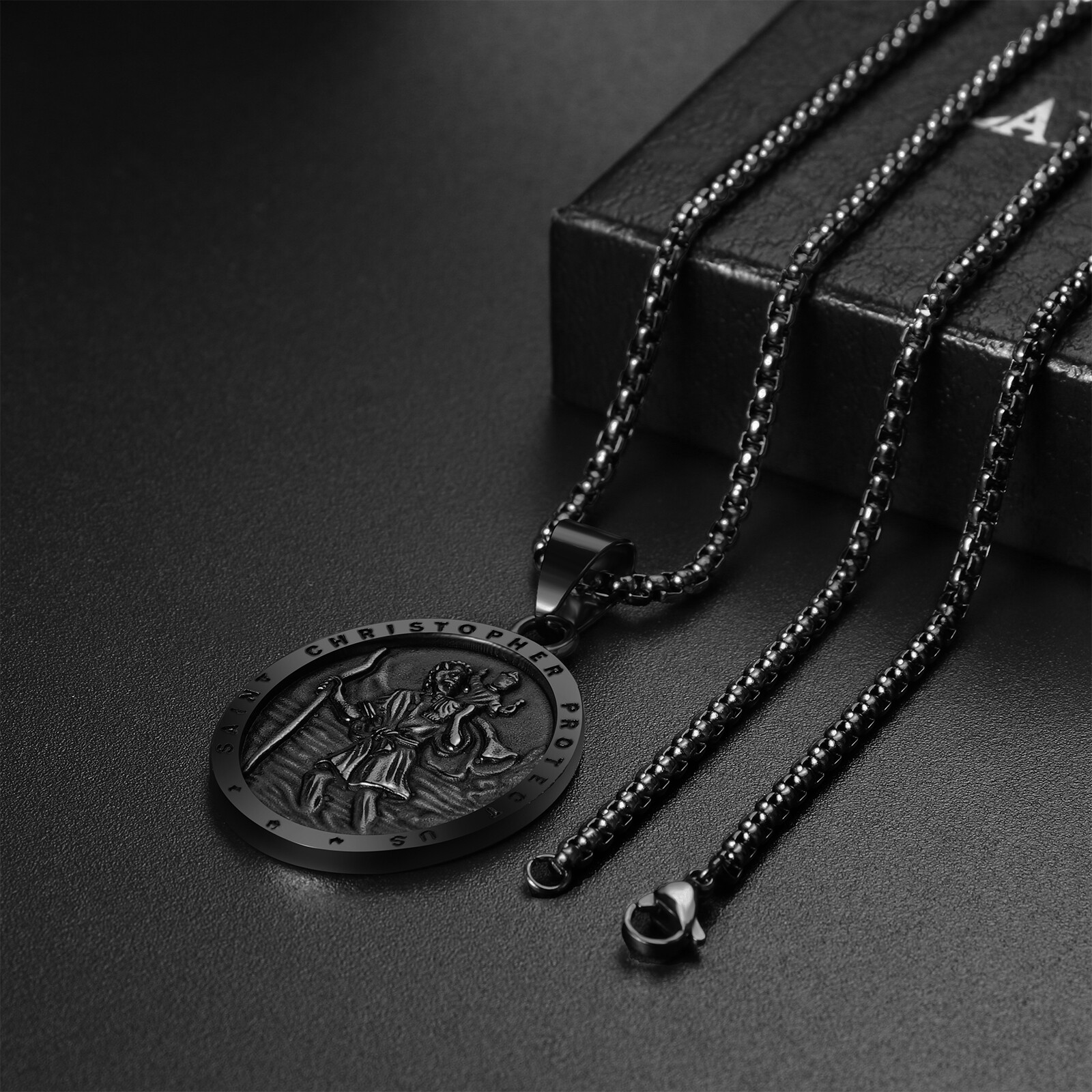 Men Shield Medal Pendant Traveler St Christopher Angel Religious Amulet Necklace