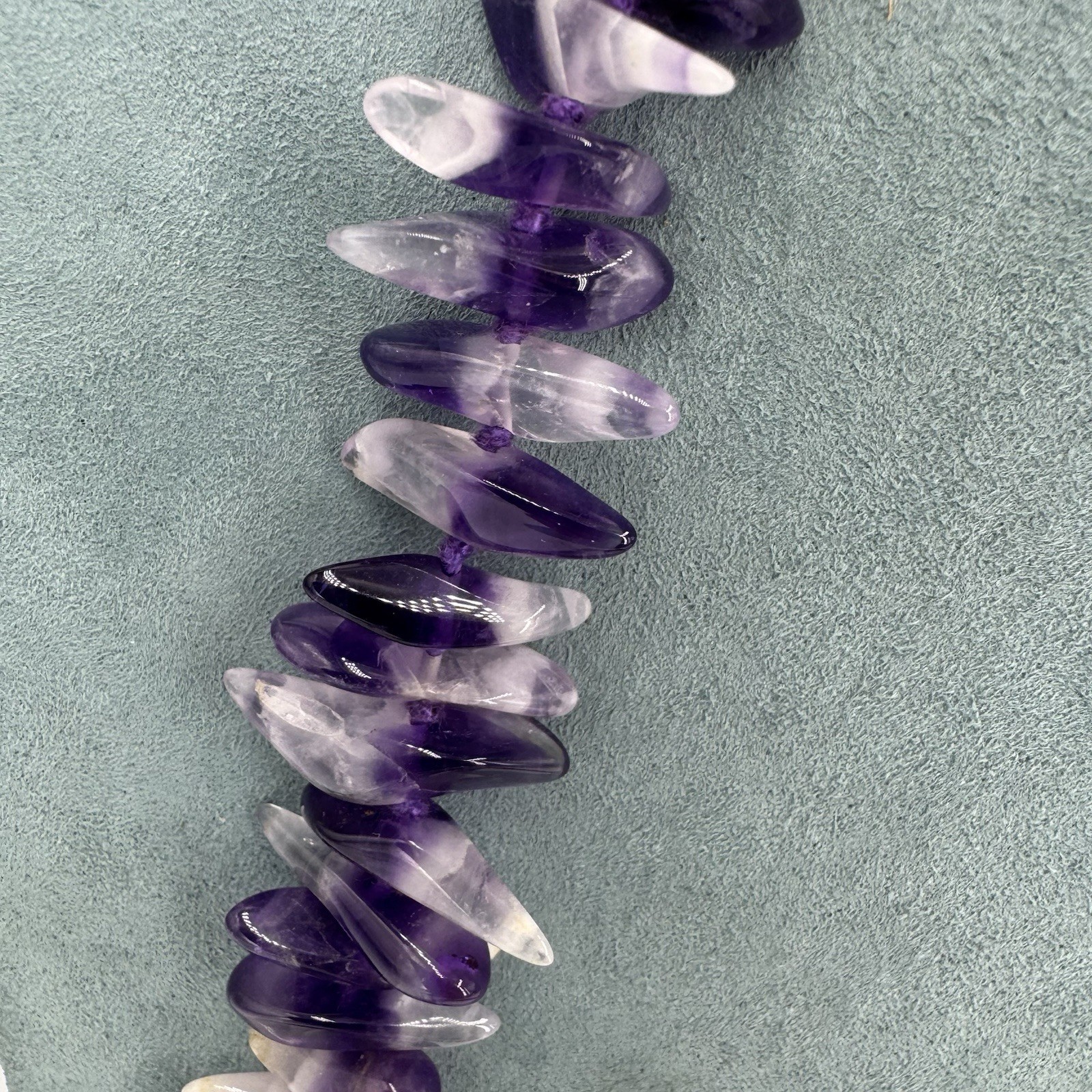 9ct gold ametyst gemstone necklace dog tooth long purple layer chunky 30”
