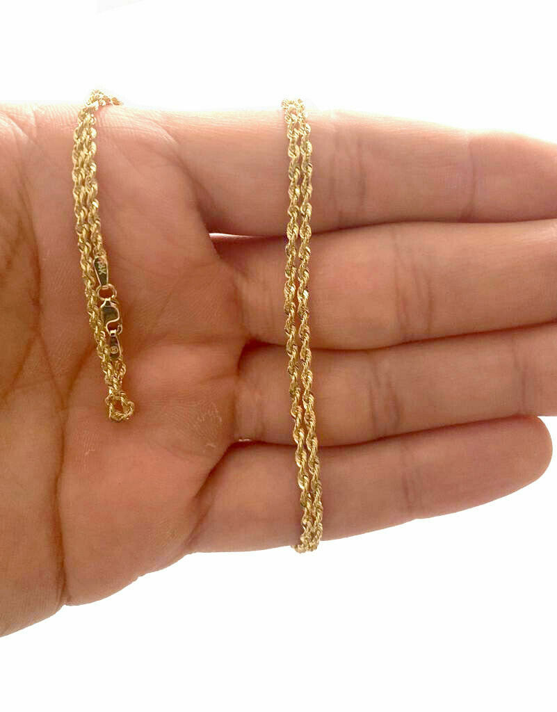 14k Yellow Gold 1.5mm-2mm Italy Rope Chain Twist Link Necklace 16″-30″ Hollow