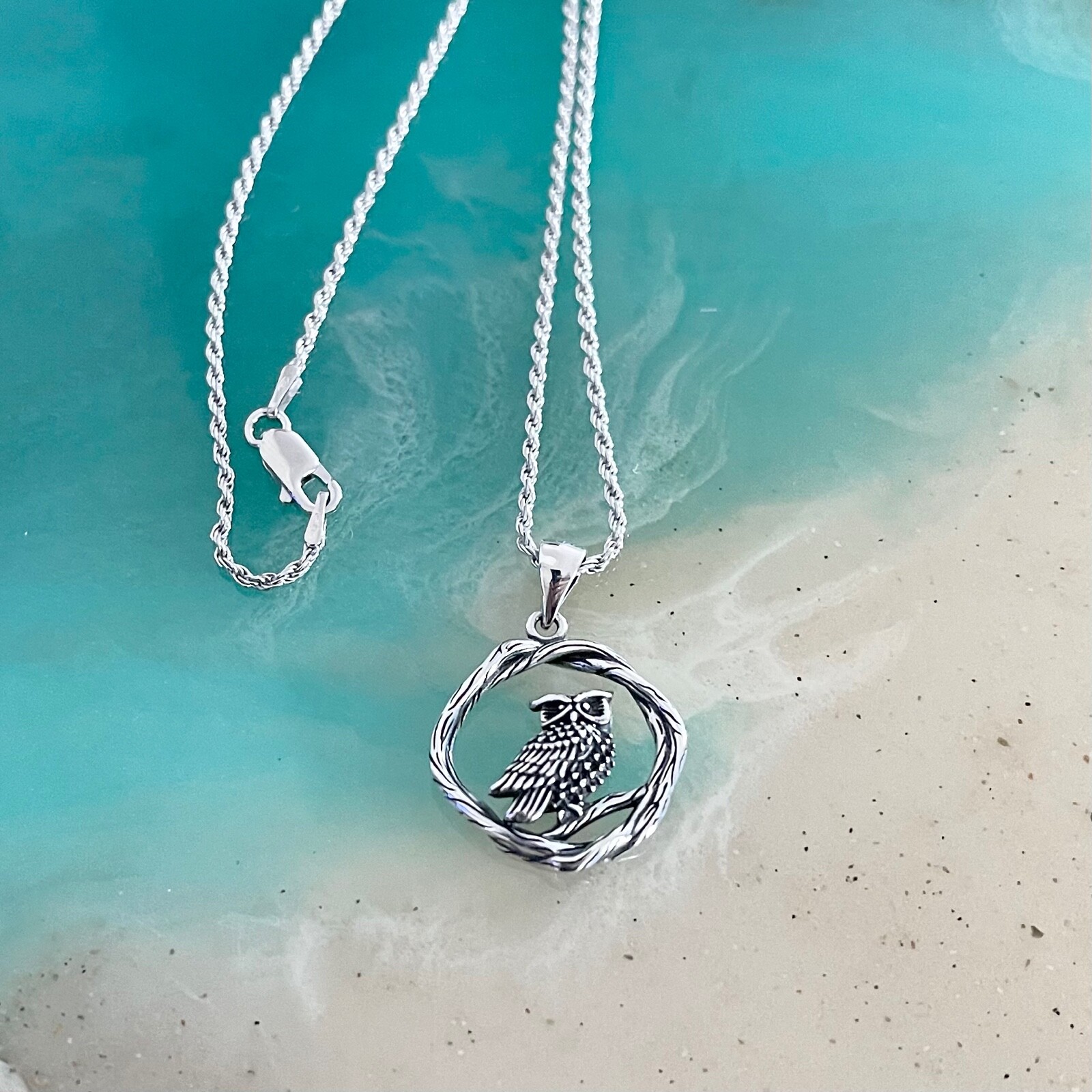 Sterling Silver Owl on Branch Necklace, Bird Chain, Owls, Animals, Spirit Birds