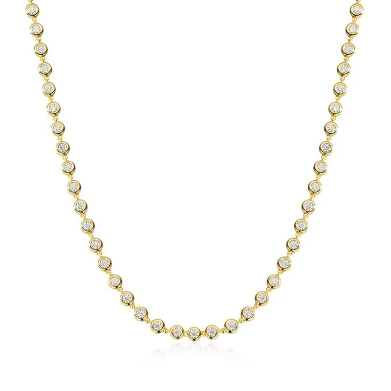 3mm D/VVS1 Round Moissanite Bubble Chain Necklace 925 Sterling Silver Choker