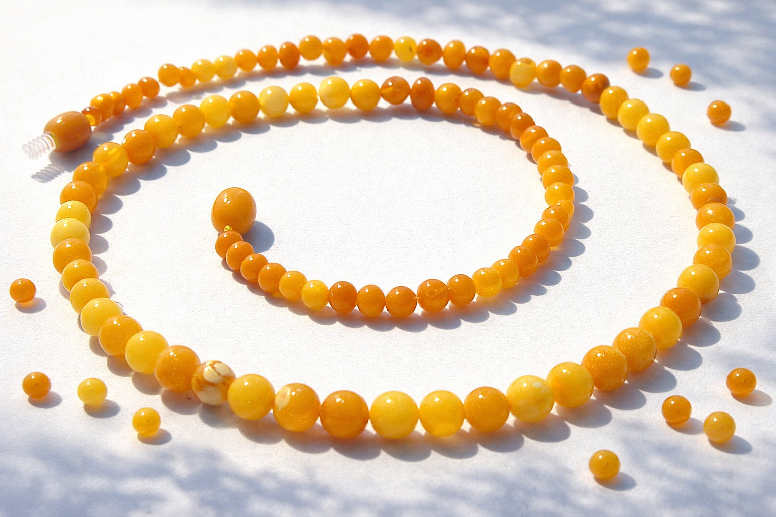 SET Baltic Amber Necklace + Bracelet Polished Round Beads Egg Yolk Butterscotch