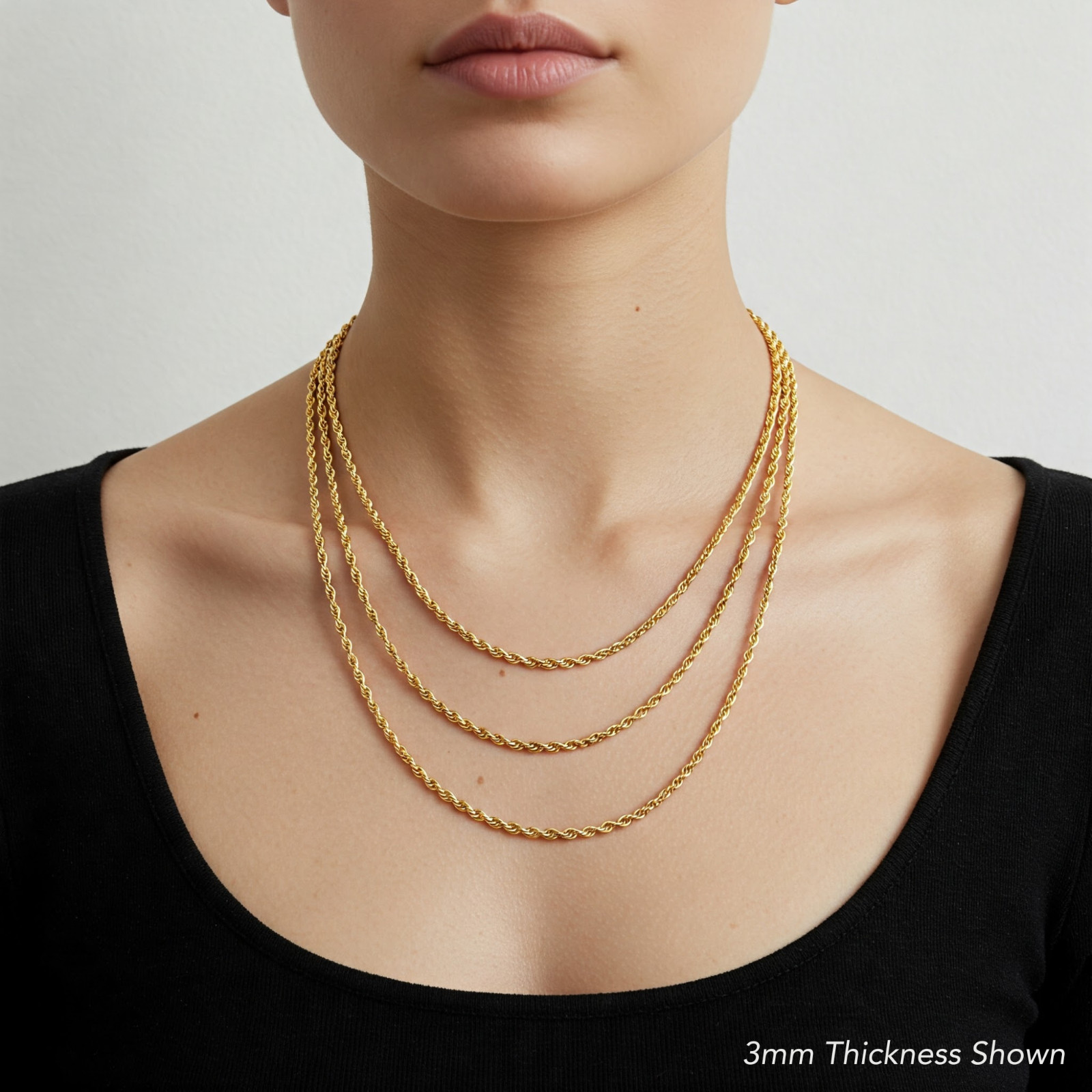 Gold 1.5mm-3mm Rope Chain Italian Pendant Necklace 18″-26″ 925 Sterling Silver