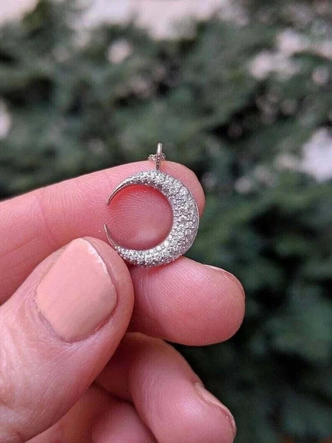 1.22Ct Round Cut Lab Created Diamond Moon Shape Pendant 14k White Gold Plated