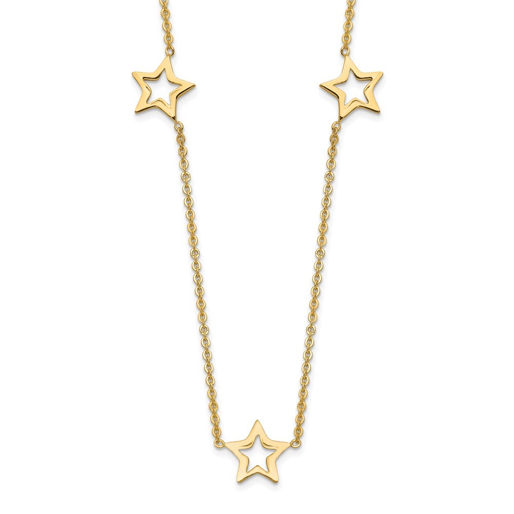 14k Yellow Gold Open Stars 16 inch Necklace Plus 2 inch Extension 16 In