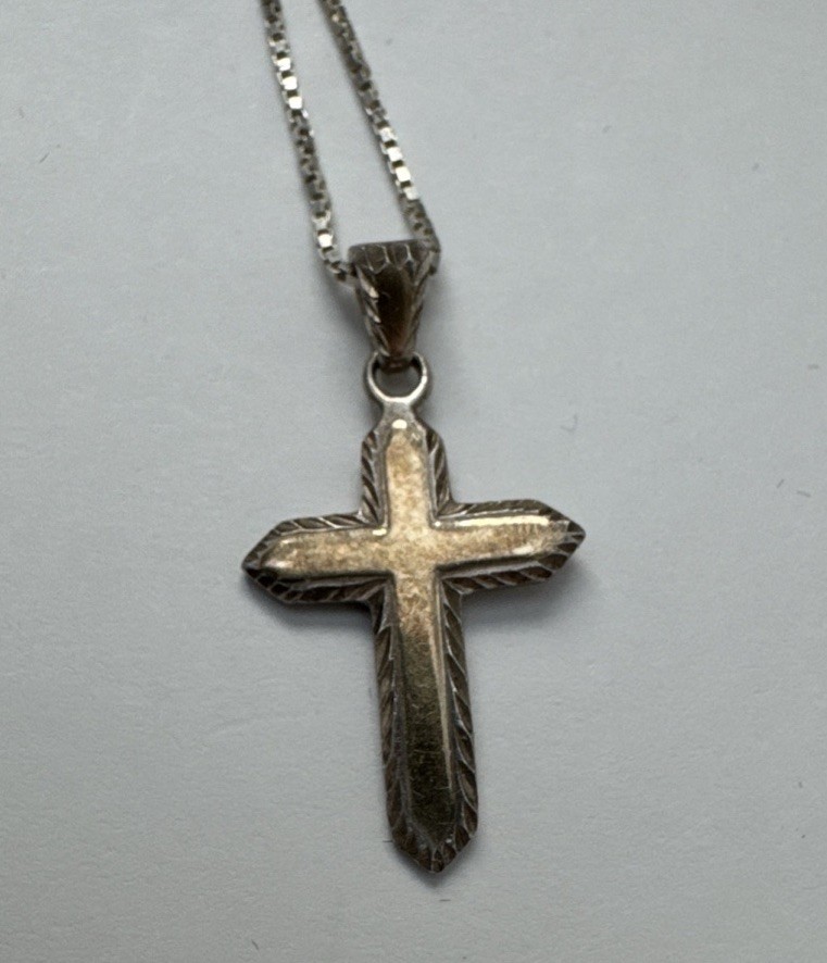 925 Sterling/ 14k Gold Cross Pendant Thailand on 20” 925 Sterling Italy Chain SU
