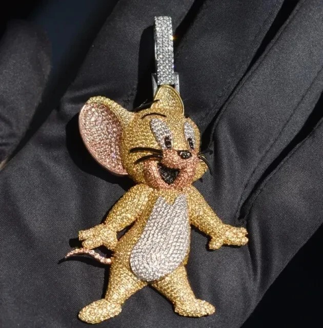 3Ct Round Cut Real Moissanite Cartoon Charm Pendant 14KYellow Gold Plated Silver