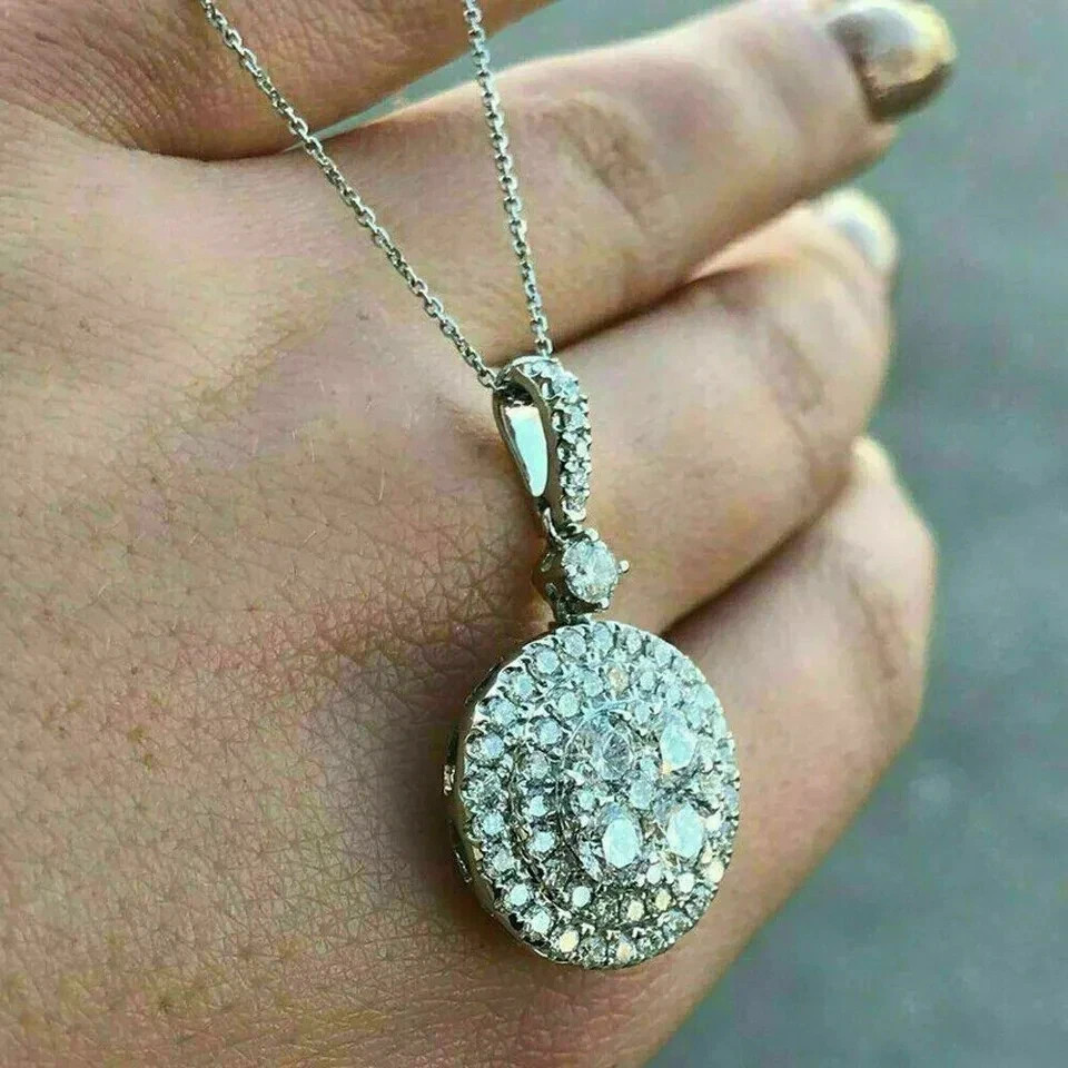 3.00Ct Round Lab Created Diamond Halo Pendant 14K White Gold Plated With Chain