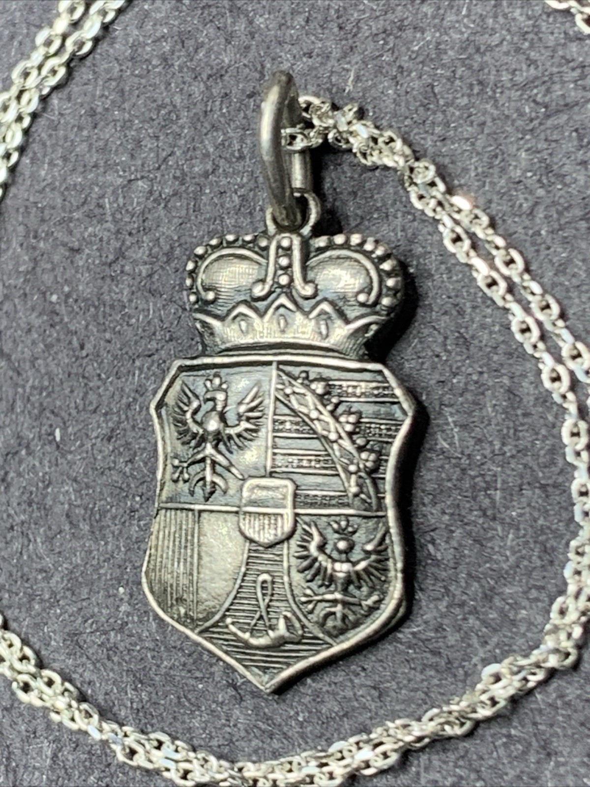 Sterling Silver 925 Lot Necklace Pendant LL31 German Shield Family Crown Crest