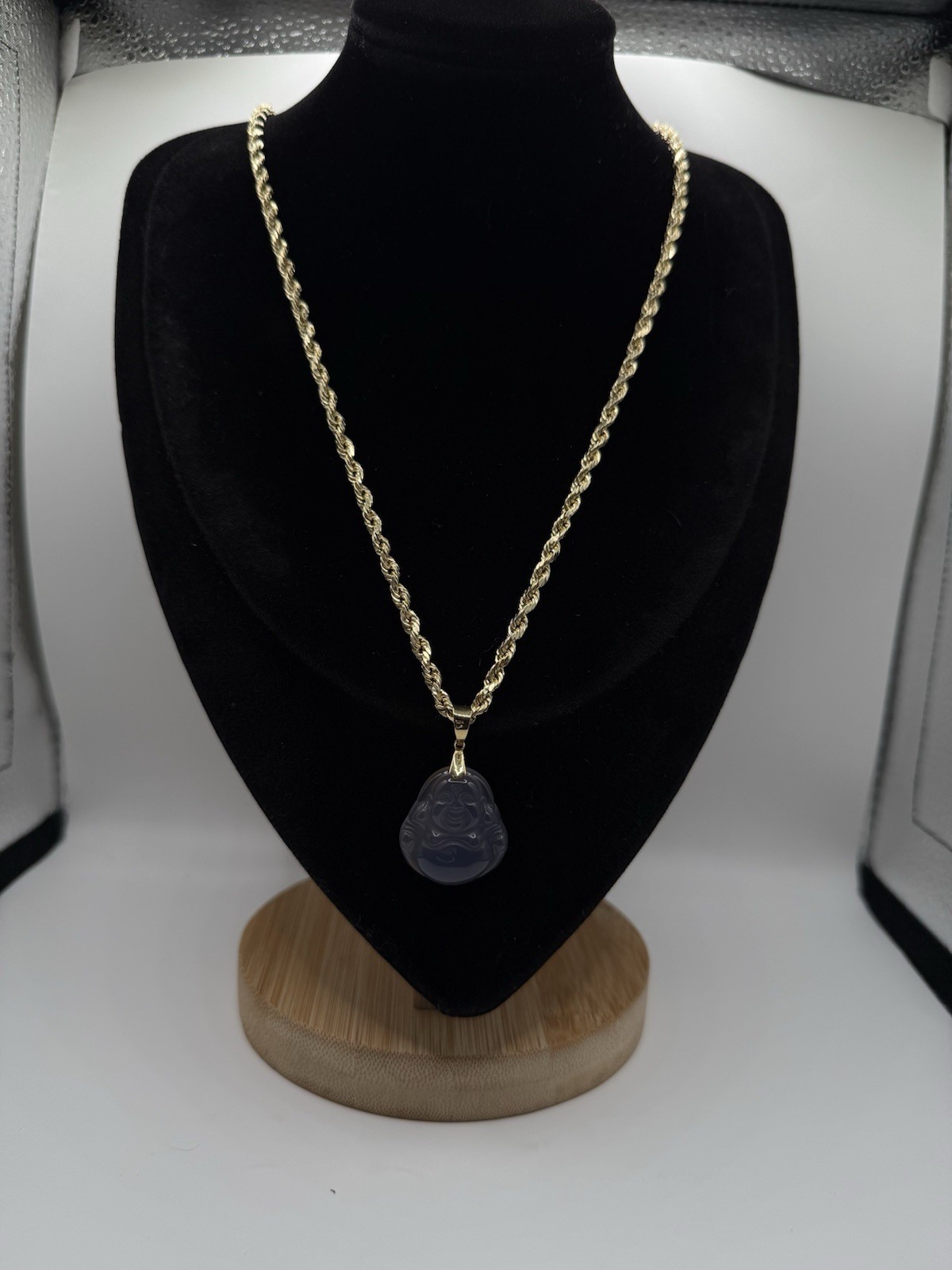 10k Solid Gold Set 4mm 24” Rope & Genuine Purple Jade 10k Solid Gold Bezel