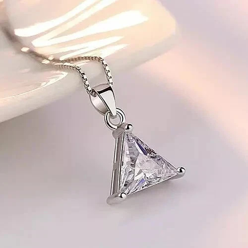 2Ct Trillion Cut Lab-Created Diamond Pendant 14k White Gold Plated 18” Chain