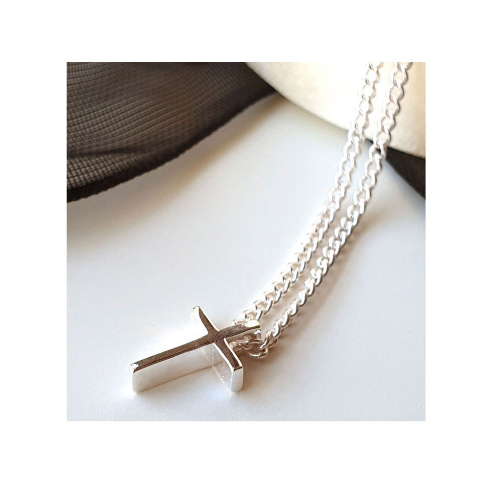Real Solid 925 Sterling Silver Minimalist Tiny Cross Necklace, Mens Necklace