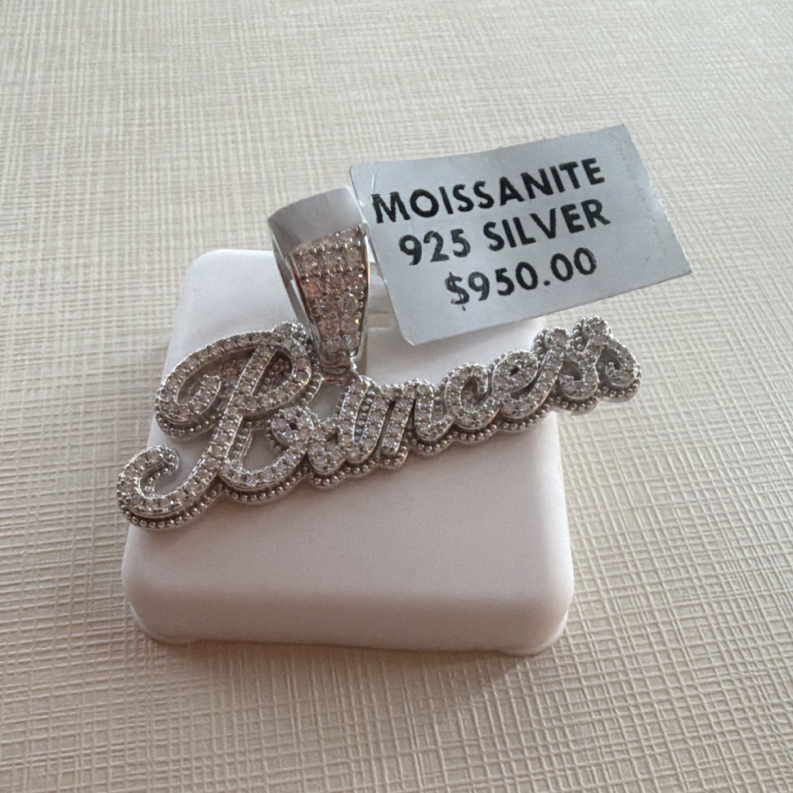 DM Sterling Silver 925 Moissanite Princess Pendant Charm Letters Theme
