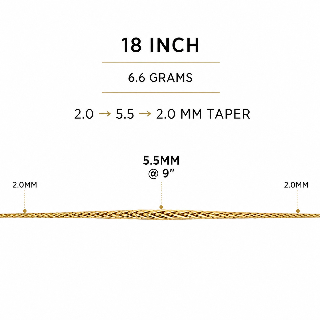 14K Yellow Gold Graduated Wheat Spiga Chain Necklace 18” 5.5mm New 6.7g