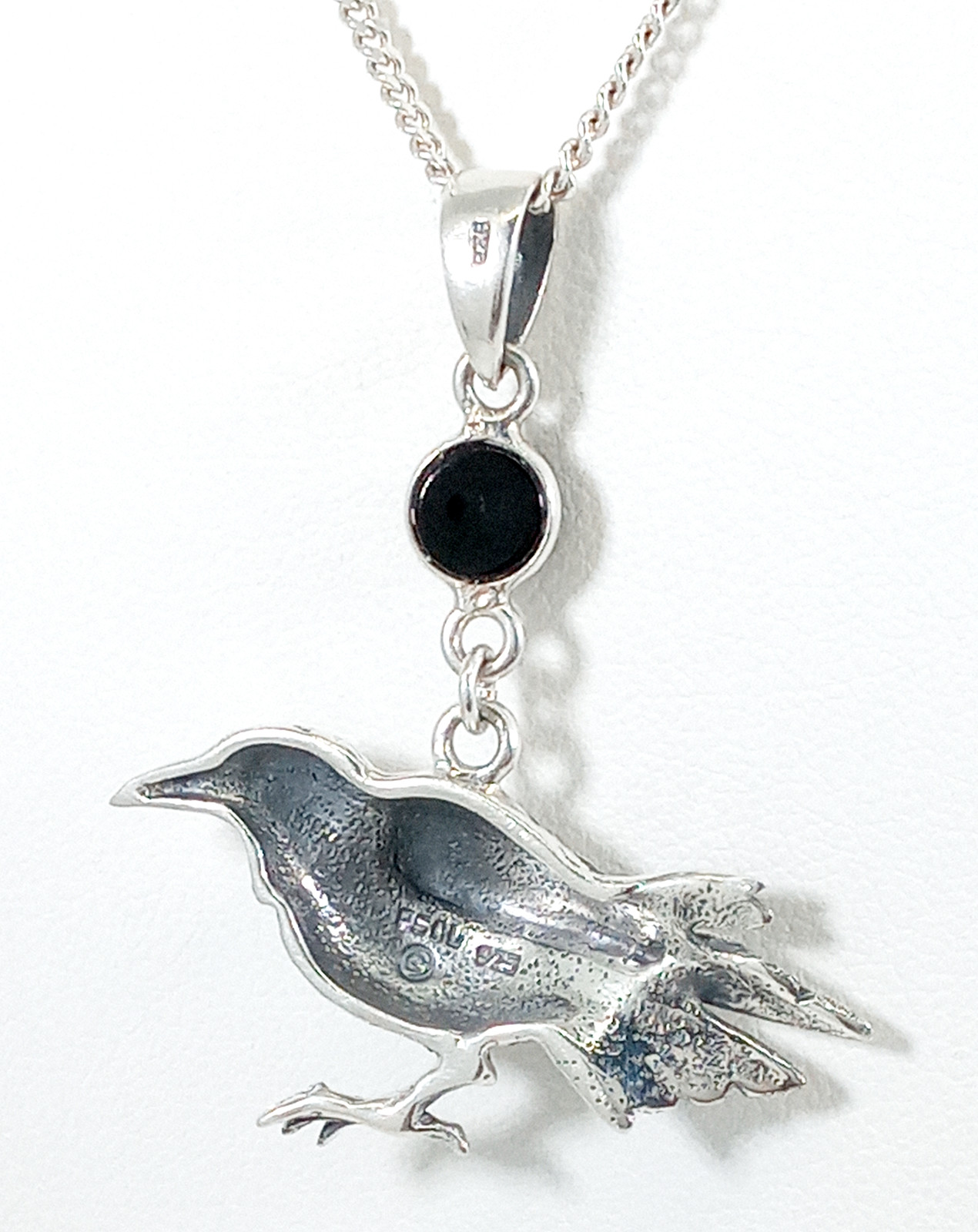 Vintage 925 Sterling Silver Gothic Black Onyx Raven Necklace PSCL
