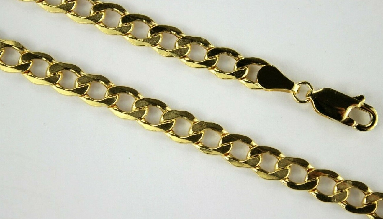 10K Yellow Gold Curb Cuban Chain Link Pendant Necklace Bracelet 2mm ~ 7mm 7″~30″