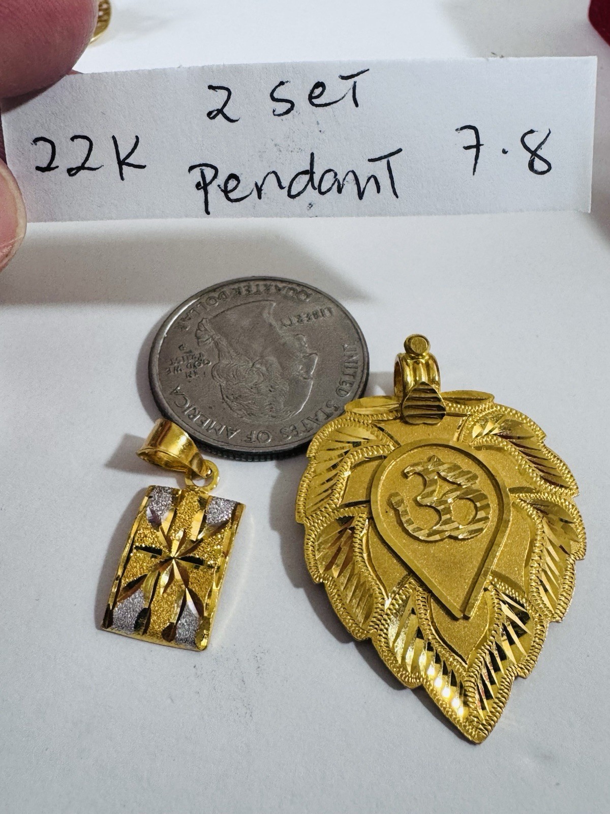 22K 916 22C Real Gold Two Set of Pendant 1 x Heart & 1x Rectangle 7.8g WOMENS