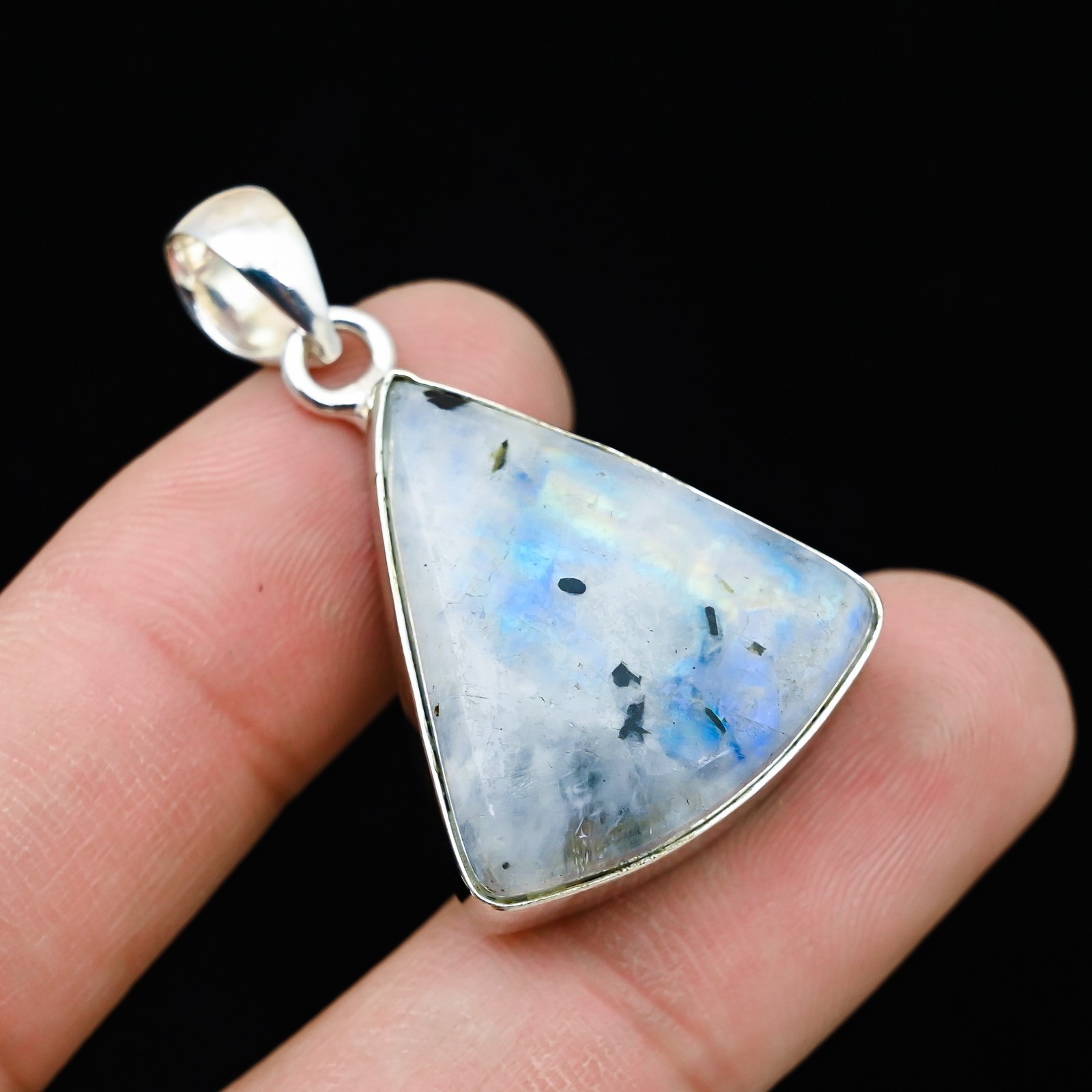 Rainbow Moonstone Gemstone 925 Sterling Silver Handmade Pendant Jewelry Gift For
