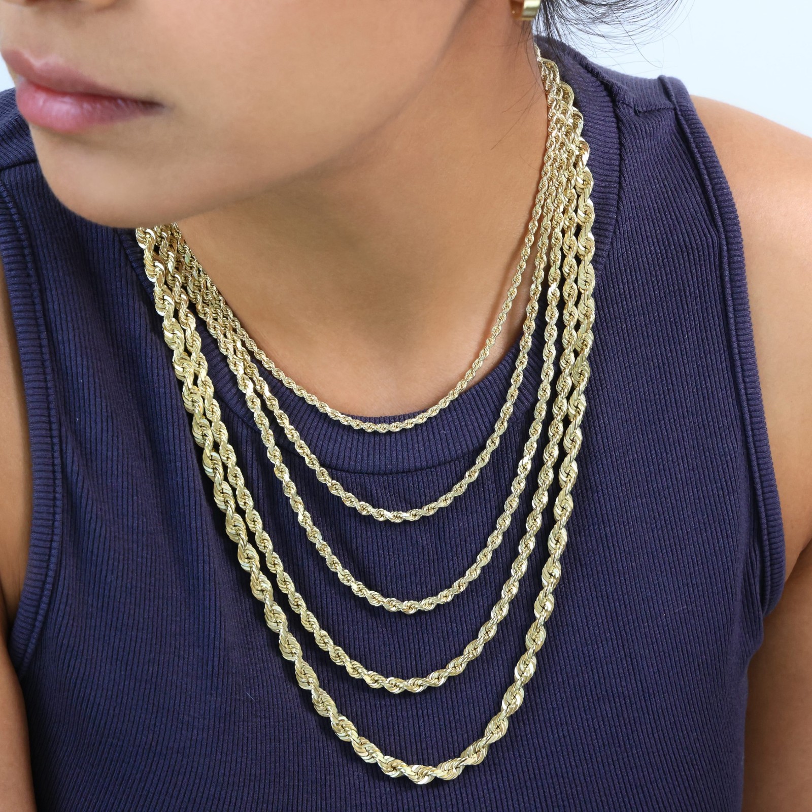 10K Yellow Gold 1.5mm-10mm Diamond Cut Rope Chain Necklace Mens Women 18″- 28″