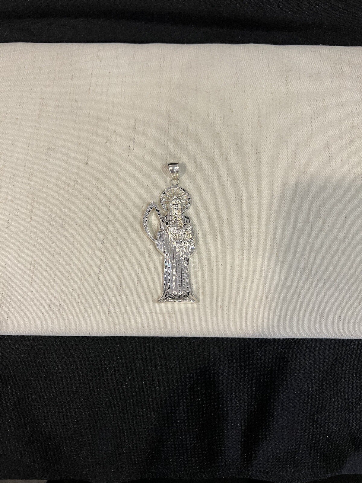 925 Sterling Silver Mens Womens BIG Santa Muerte Grim Reaper Holy Death Pendant