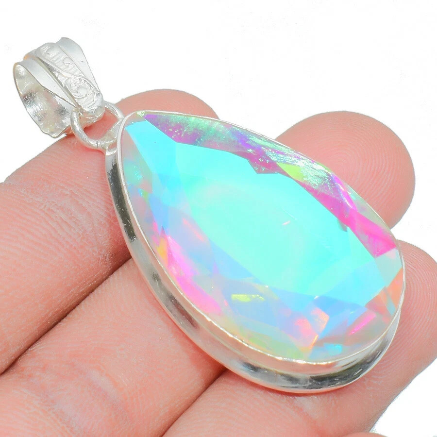 White Mystic Topaz Gemstone Handmade 925 Sterling Silver Jewelry Pendant Gift