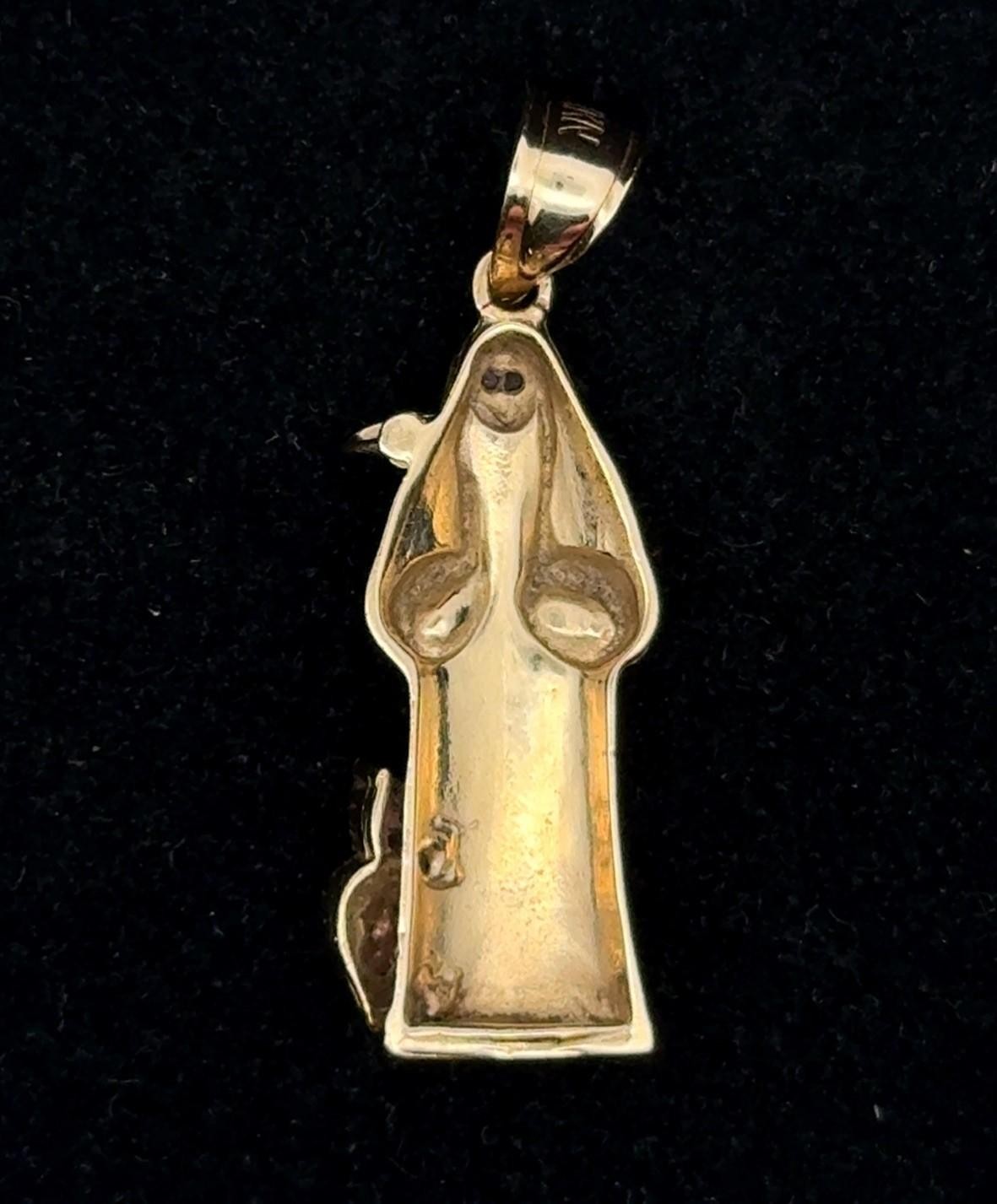 14K Yellow Gold Santa Muerte Grim Reaper Angel of Death Pendant Charm, 3.23g