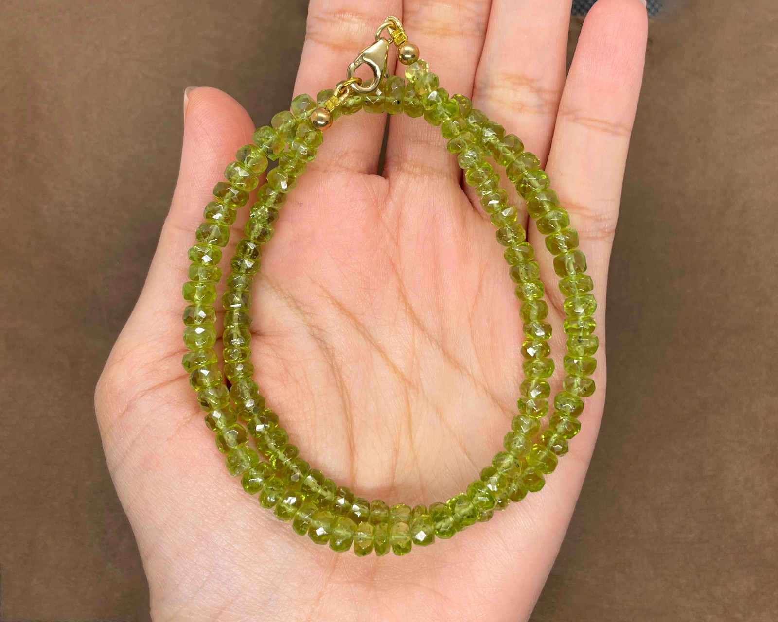 Natural Peridot Necklace with 9K Solid Gold Clasp 16.5″