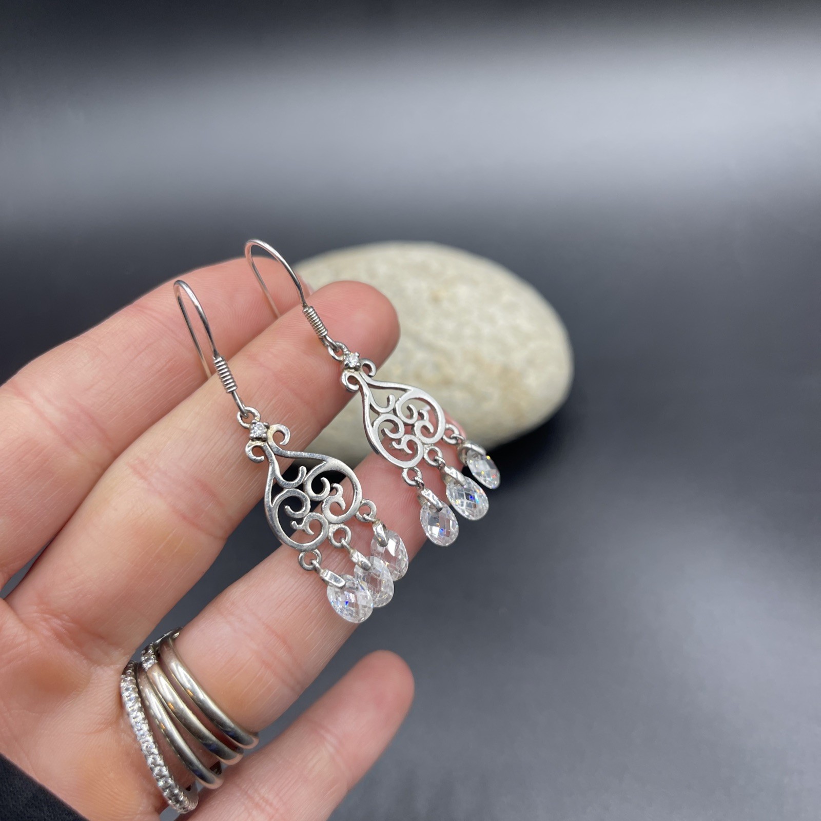 Stunning 925 Sterling Silver Dangle Earrings **A MUST SEE BEAUTIFUL** #I190