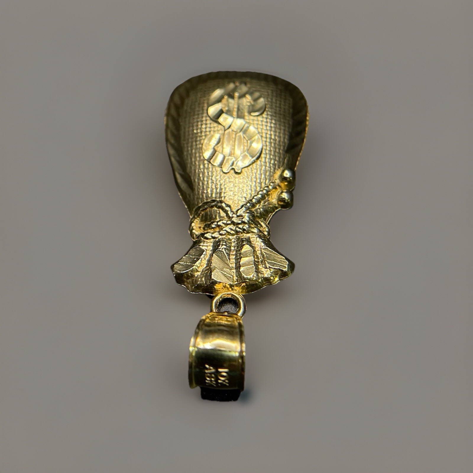 10K Solid Yellow Gold Dollar Sign Diamond Cut Lucky Money Bag Charm Pendant 4.6g