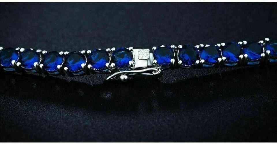 20TCW Round Cut Lab Created Blue Sapphire Tennis Necklace 14k White Gold Plated