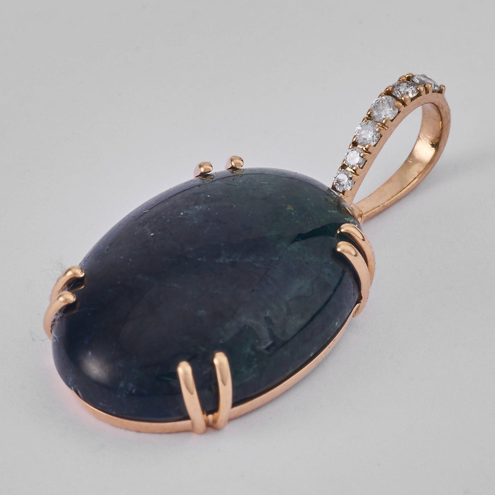 16.55 ct Natural Tourmaline Oval Pendant 14K Solid Gold Minimalist Layering Pave