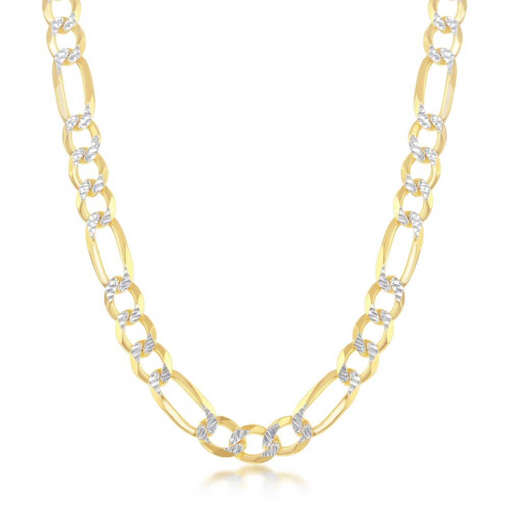 Silver Pave 7mm Figaro Chain (180 Gauge) – Gold Plated