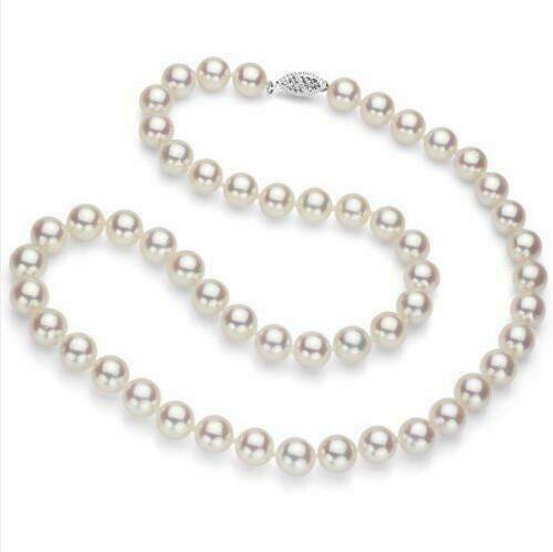 14K White Gold AAA Japanese Akoya 7-6mm white pearl Necklace 20″ Top Grading