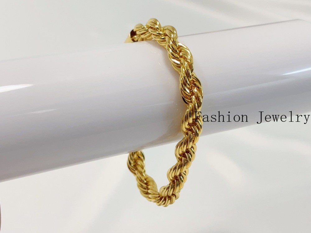 14K Yellow Gold 10.5mm Diamond Cut Rope Chain Link Bracelet Men Women 7.5″