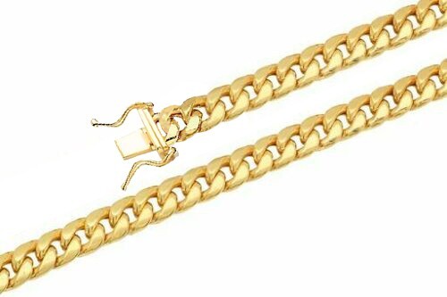 10k Yellow Gold Miami Cuban Link Chain Bracelet 2mm-9.5mm Size 7″-30″ Hollow