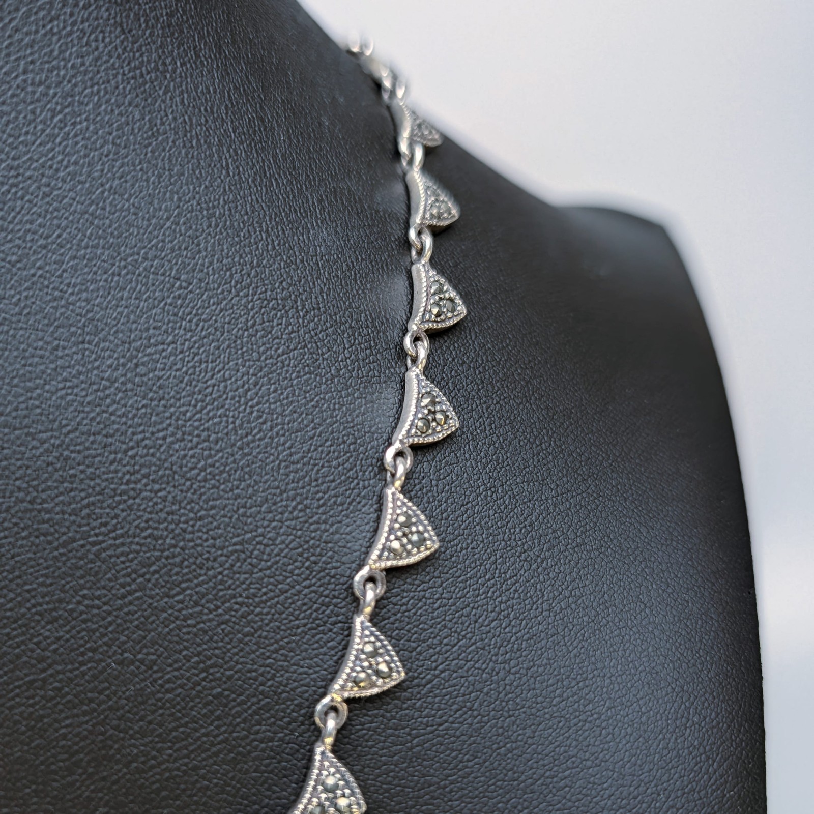 Sterling Silver 925 Garnet Marcasite Choker Necklace Red Dangles Fringe